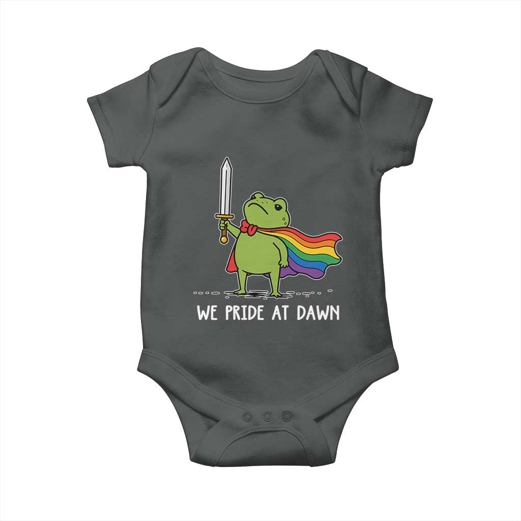 We Pride At Dawn Baby Onesie Funny LGBT Frog Rainbow Pride Month TS11 Dark Heather Print Your Wear