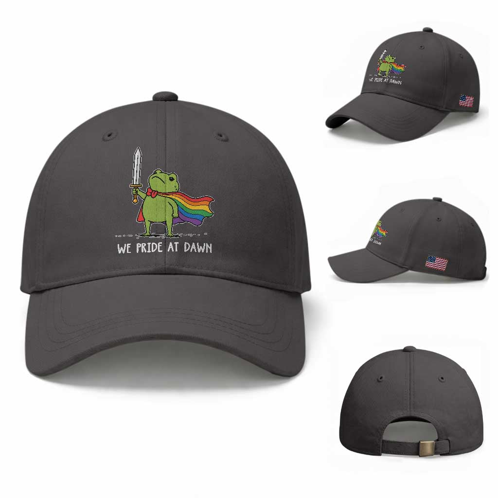 We Pride At Dawn Baseball Cap Funny LGBT Frog Rainbow Pride Month TS11 Baseball Cap Universal Fit Dark Gray Print Your Wear