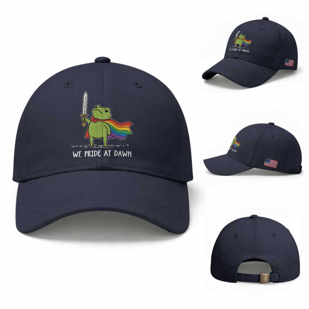 We Pride At Dawn Baseball Cap Funny LGBT Frog Rainbow Pride Month TS11 Baseball Cap Universal Fit Navy Print Your Wear