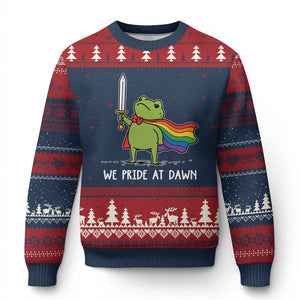 We Pride At Dawn Ugly Christmas Sweater Funny LGBT Frog Rainbow Pride Month TS11 Navy Red Print Your Wear
