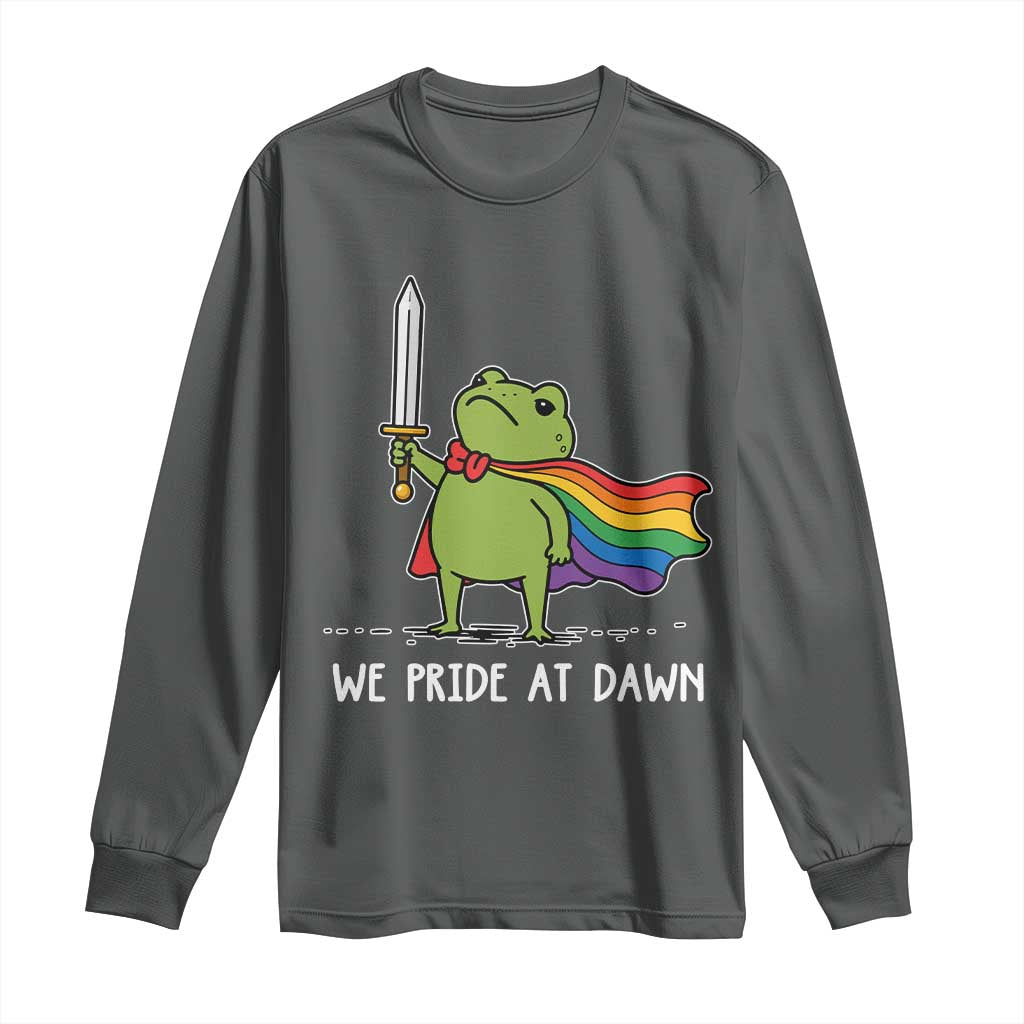 We Pride At Dawn Long Sleeve Shirt Funny LGBT Frog Rainbow Pride Month TS11 Dark Heather Print Your Wear