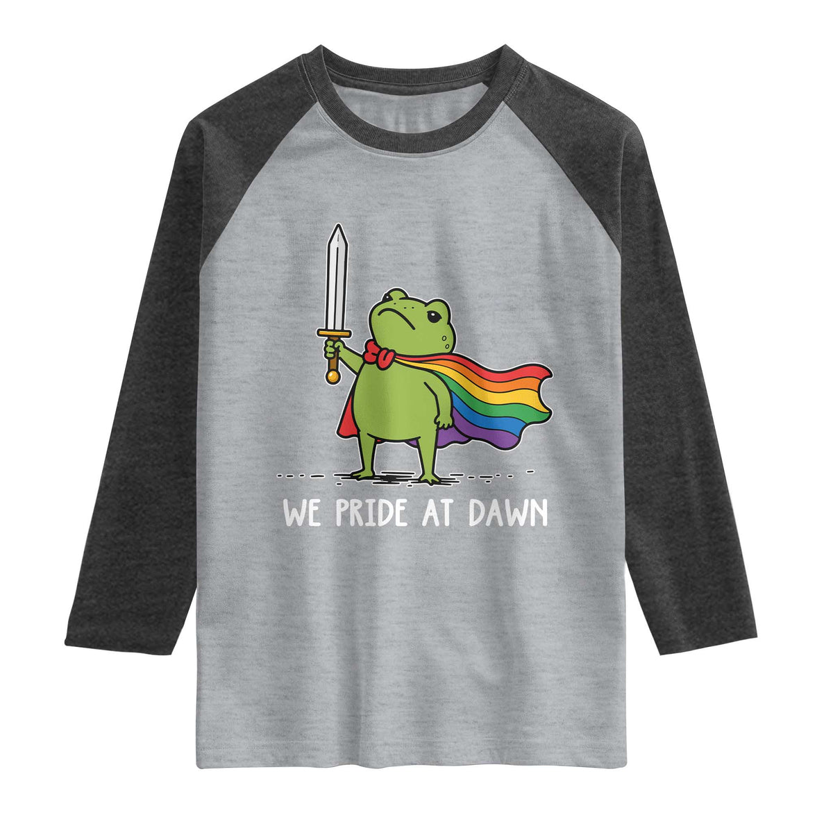 We Pride At Dawn Raglan Shirt Funny LGBT Frog Rainbow Pride Month TS11 Heather Gray Heather Charcoal Print Your Wear