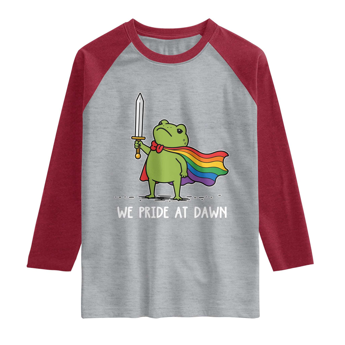 We Pride At Dawn Raglan Shirt Funny LGBT Frog Rainbow Pride Month TS11 Heather Gray Heather Red Print Your Wear