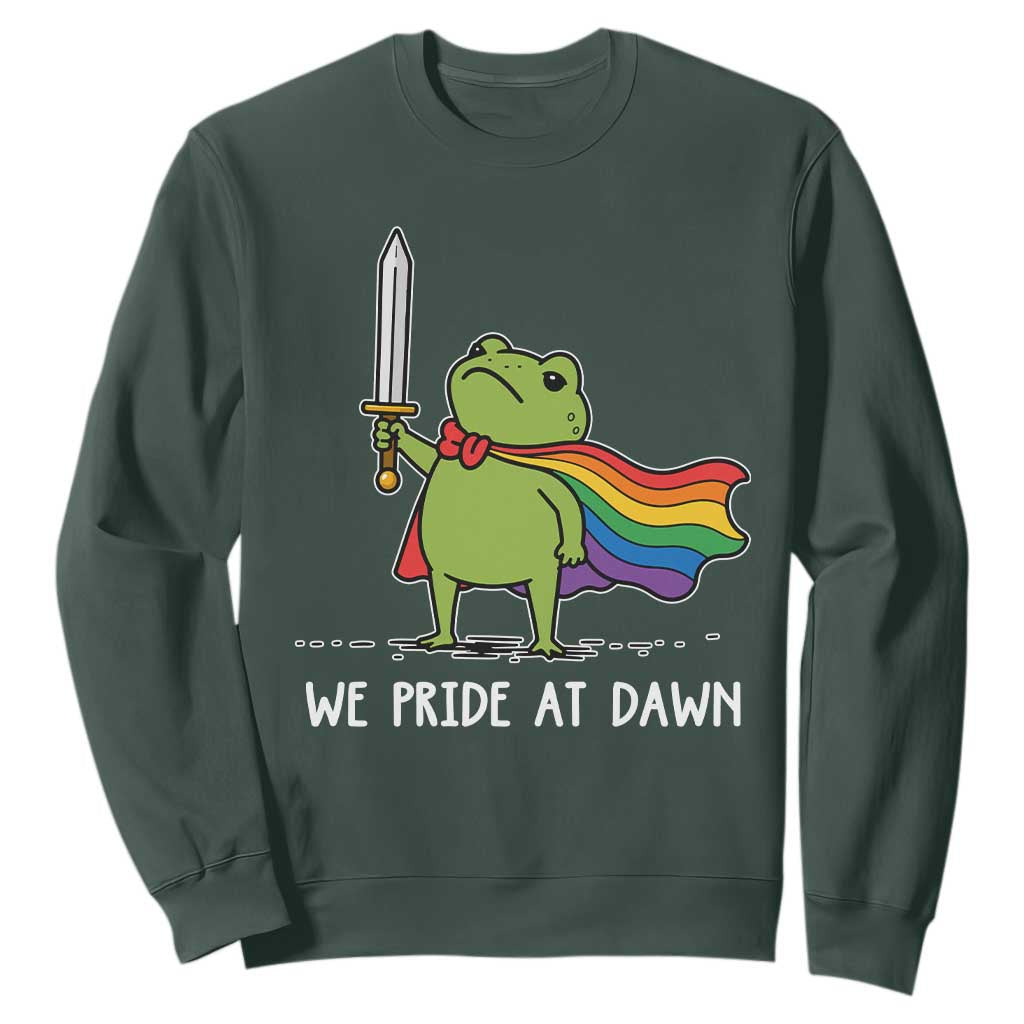 We Pride At Dawn Sweatshirt Funny LGBT Frog Rainbow Pride Month TS11 Dark Forest Green Print Your Wear