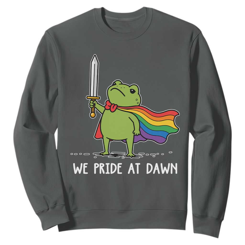 We Pride At Dawn Sweatshirt Funny LGBT Frog Rainbow Pride Month TS11 Dark Heather Print Your Wear