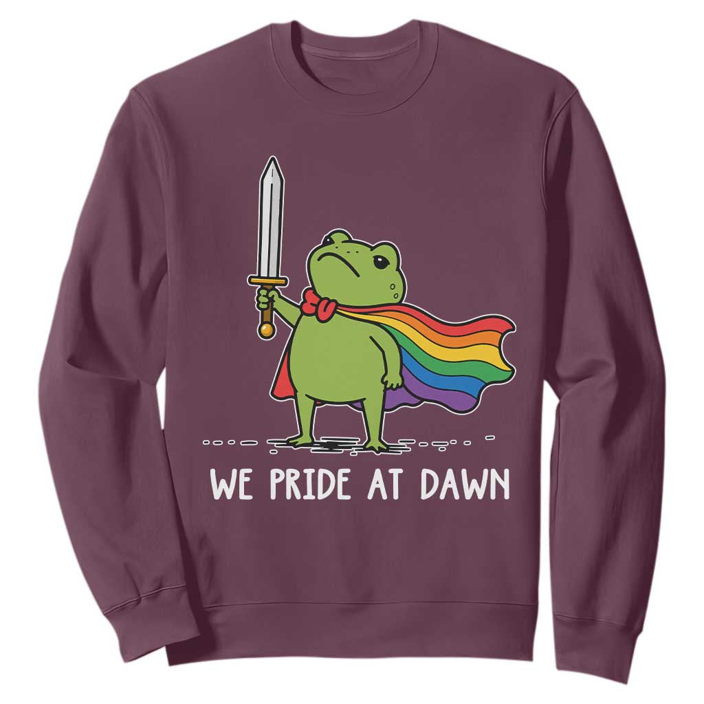 We Pride At Dawn Sweatshirt Funny LGBT Frog Rainbow Pride Month TS11 Maroon Print Your Wear