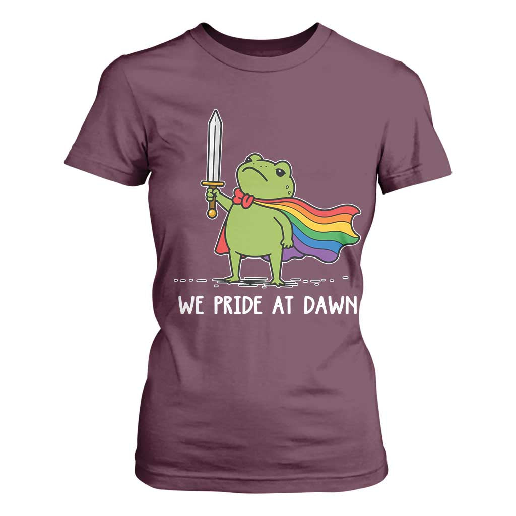 We Pride At Dawn T Shirt For Women Funny LGBT Frog Rainbow Pride Month TS11 Maroon Print Your Wear
