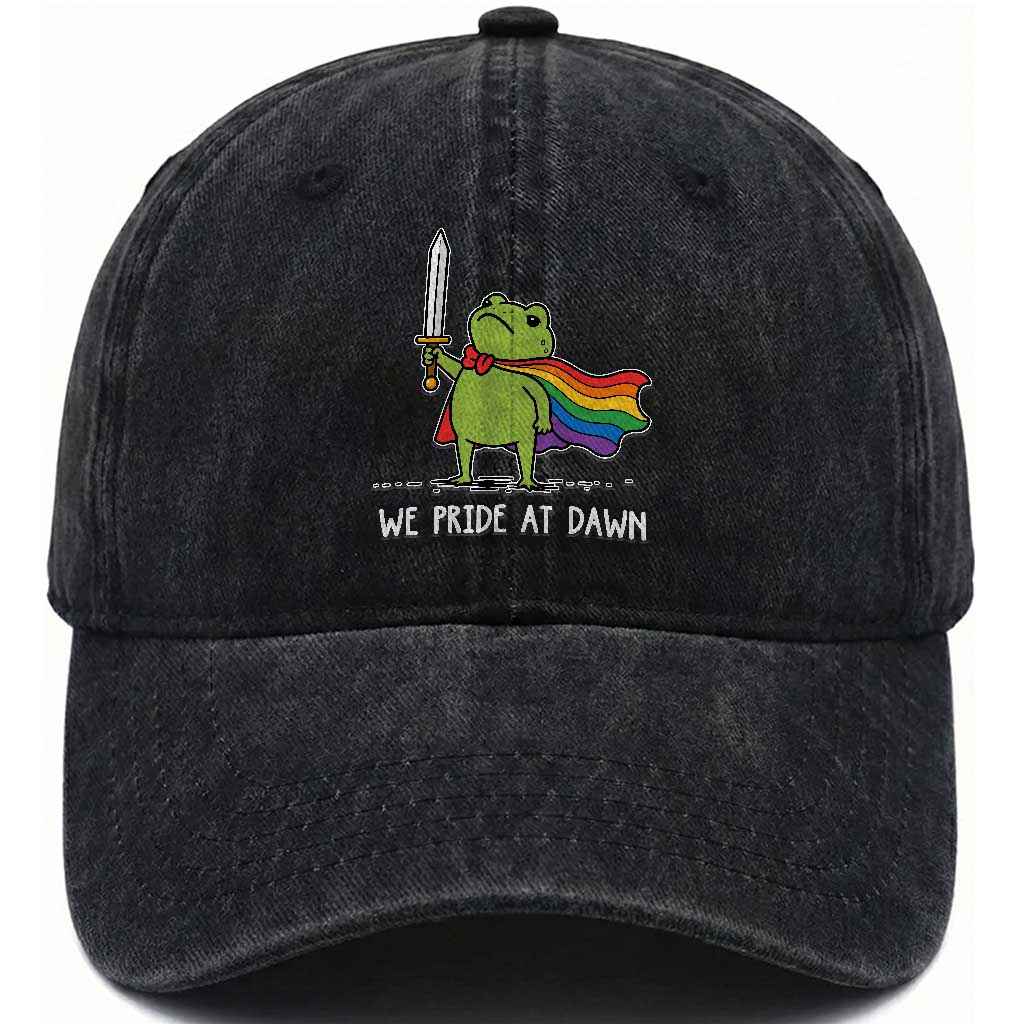 We Pride At Dawn Washed Cotton Baseball Cap Funny LGBT Frog Rainbow Pride Month TS11 Print Your Wear