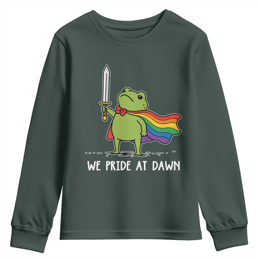 We Pride At Dawn Youth Sweatshirt Funny LGBT Frog Rainbow Pride Month TS11 Dark Forest Green Print Your Wear
