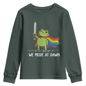We Pride At Dawn Youth Sweatshirt Funny LGBT Frog Rainbow Pride Month TS11 Dark Forest Green Print Your Wear