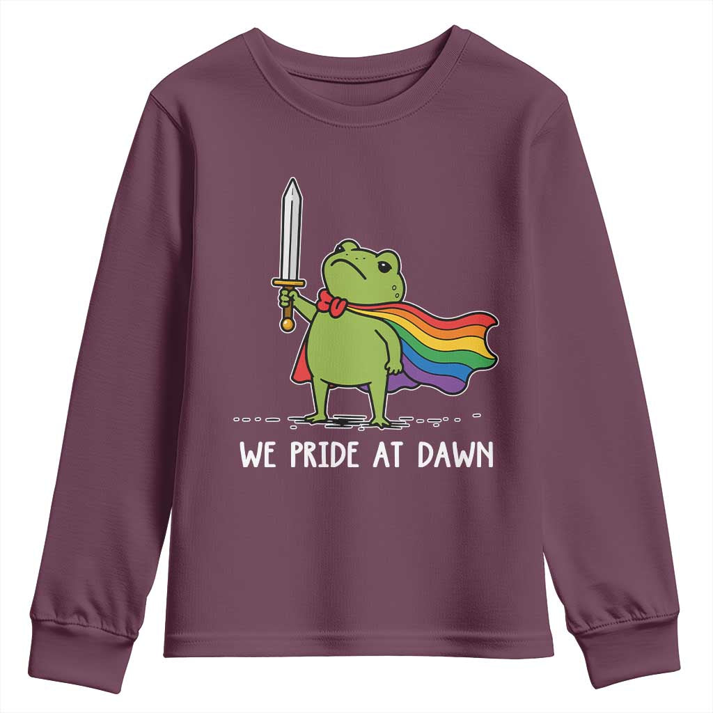 We Pride At Dawn Youth Sweatshirt Funny LGBT Frog Rainbow Pride Month TS11 Maroon Print Your Wear