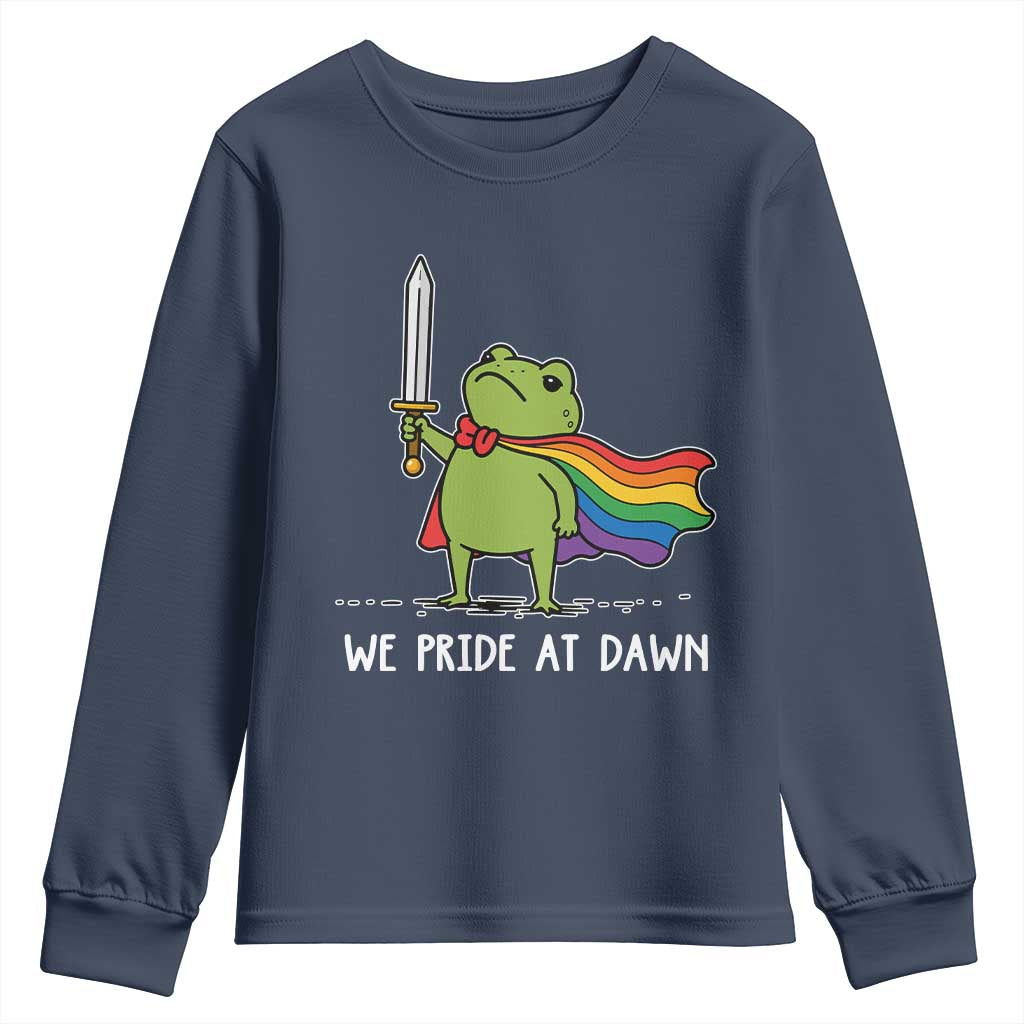 We Pride At Dawn Youth Sweatshirt Funny LGBT Frog Rainbow Pride Month TS11 Navy Print Your Wear
