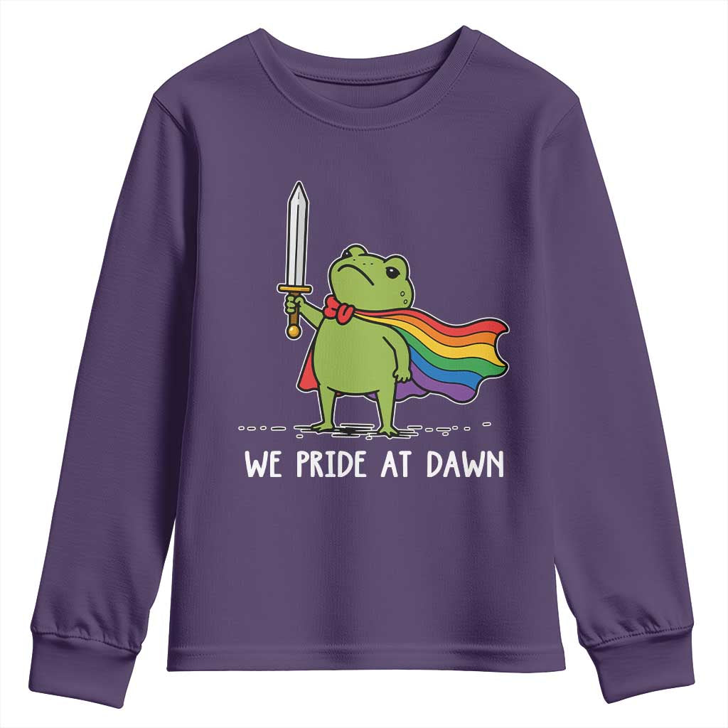 We Pride At Dawn Youth Sweatshirt Funny LGBT Frog Rainbow Pride Month TS11 Purple Print Your Wear