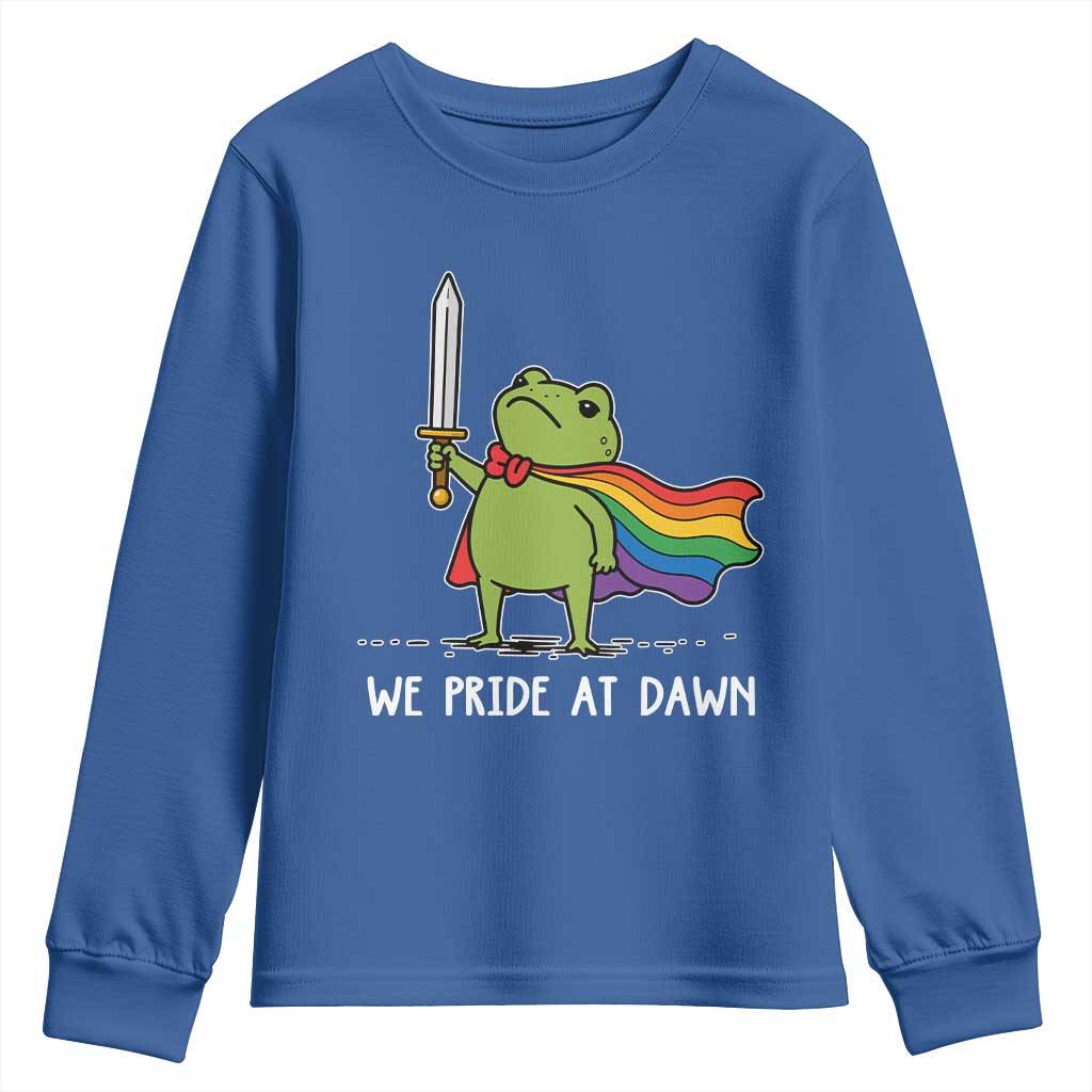 We Pride At Dawn Youth Sweatshirt Funny LGBT Frog Rainbow Pride Month TS11 Royal Blue Print Your Wear