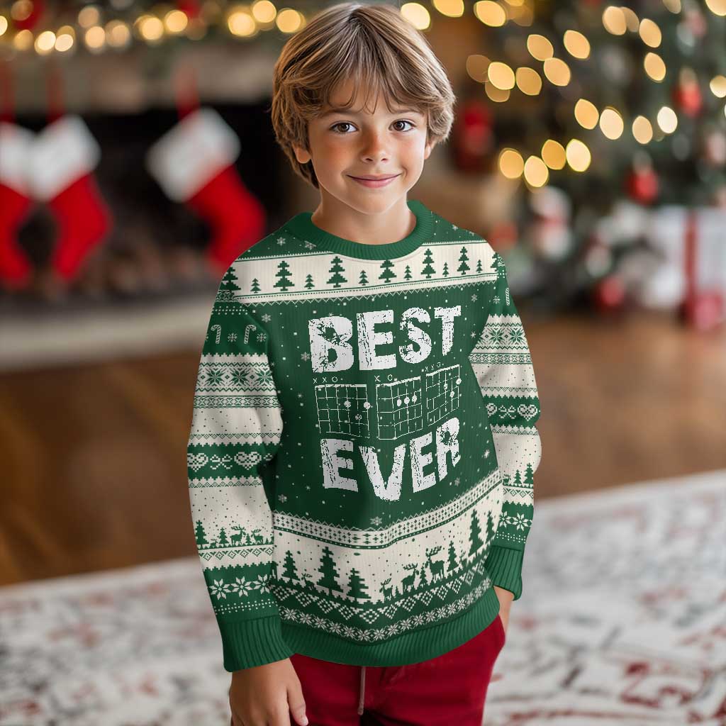 Guitar Father Ugly Christmas Sweater Funny Best Dad Ever D A D Chord Gifts Guitarist Papa TS11 Forest Green Beige Print Your Wear