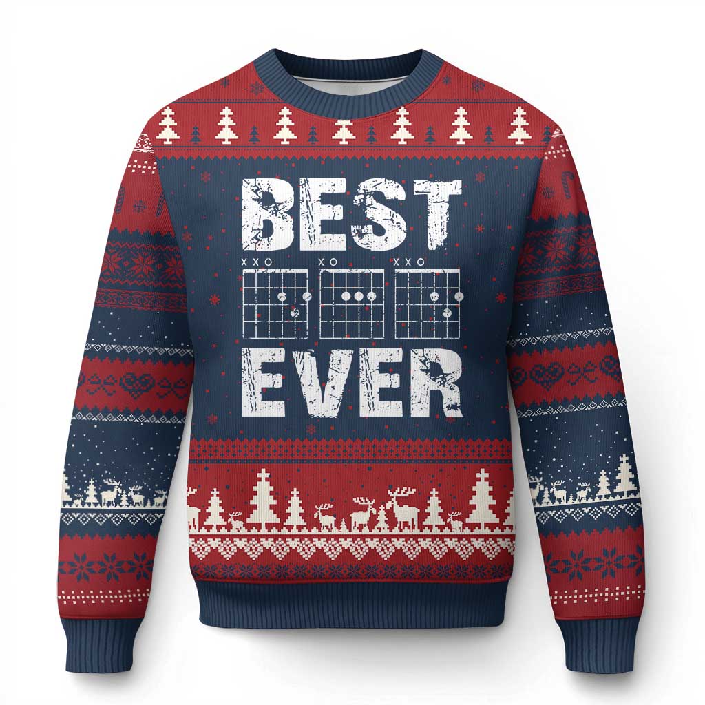 Guitar Father Ugly Christmas Sweater Funny Best Dad Ever D A D Chord Gifts Guitarist Papa TS11 Navy Red Print Your Wear