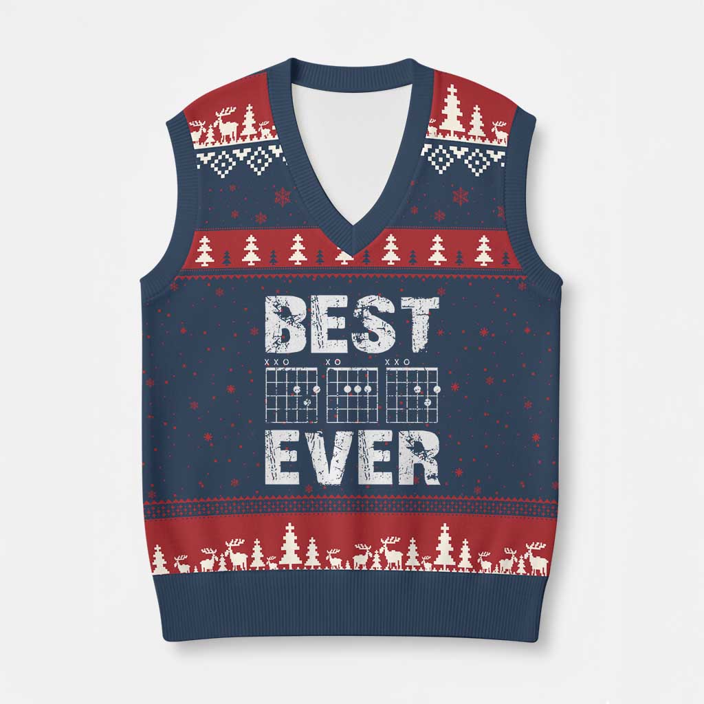 Guitar Father V-Neck Knit Sweater Vest Funny Best Dad Ever D A D Chord Gifts Guitarist Papa TS11 Navy Red Print Your Wear