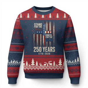 God 250th Anniversary USA Ugly Christmas Sweater Stand For The Flag Kneel For The Cross