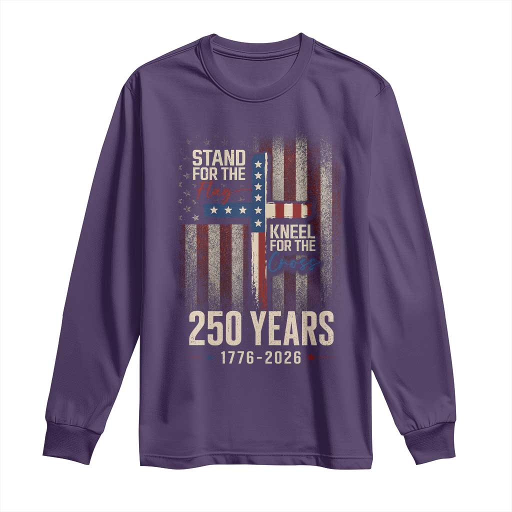 God 250th Anniversary USA Long Sleeve Shirt Stand For The Flag Kneel For The Cross TS11 Purple Print Your Wear