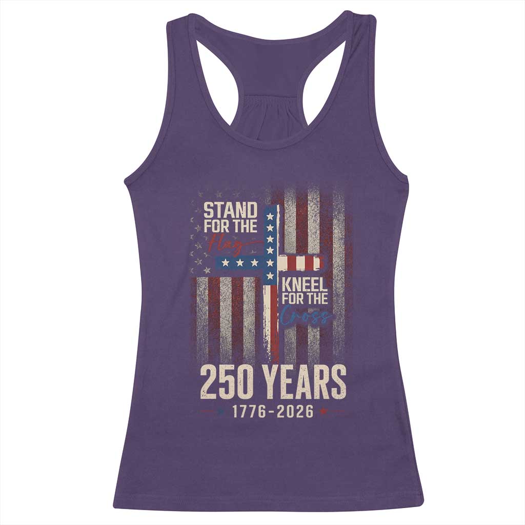 God 250th Anniversary USA Racerback Tank Top Stand For The Flag Kneel For The Cross TS11 Purple Print Your Wear