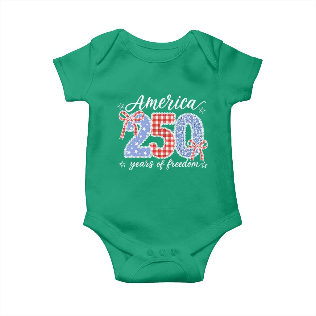 Girly America 250 Years Of Freedom Baby Onesie 4th of July Coquette Bow