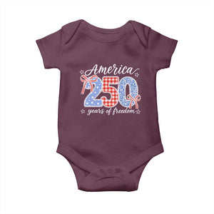 Girly America 250 Years Of Freedom Baby Onesie 4th of July Coquette Bow