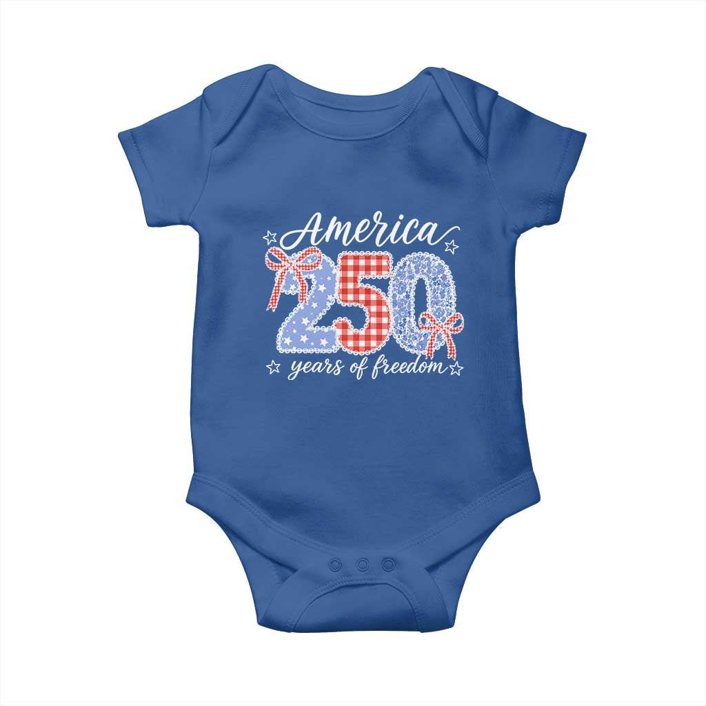 Girly America 250 Years Of Freedom Baby Onesie 4th of July Coquette Bow