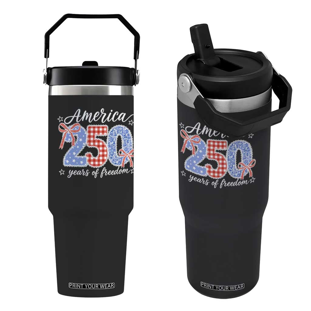 Girly America 250 Years Of Freedom Flip Straw Tumbler 4th of July Coquette Bow