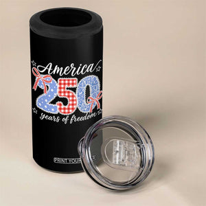 Girly America 250 Years Of Freedom 4 in 1 Can Cooler Tumbler 4th of July Coquette Bow