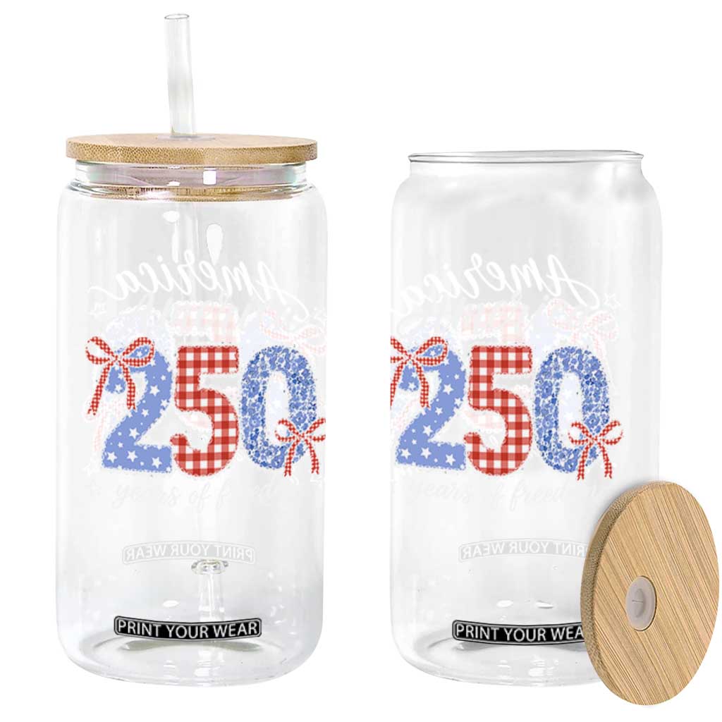 Girly America 250 Years Of Freedom Glass Can 4th of July Coquette Bow