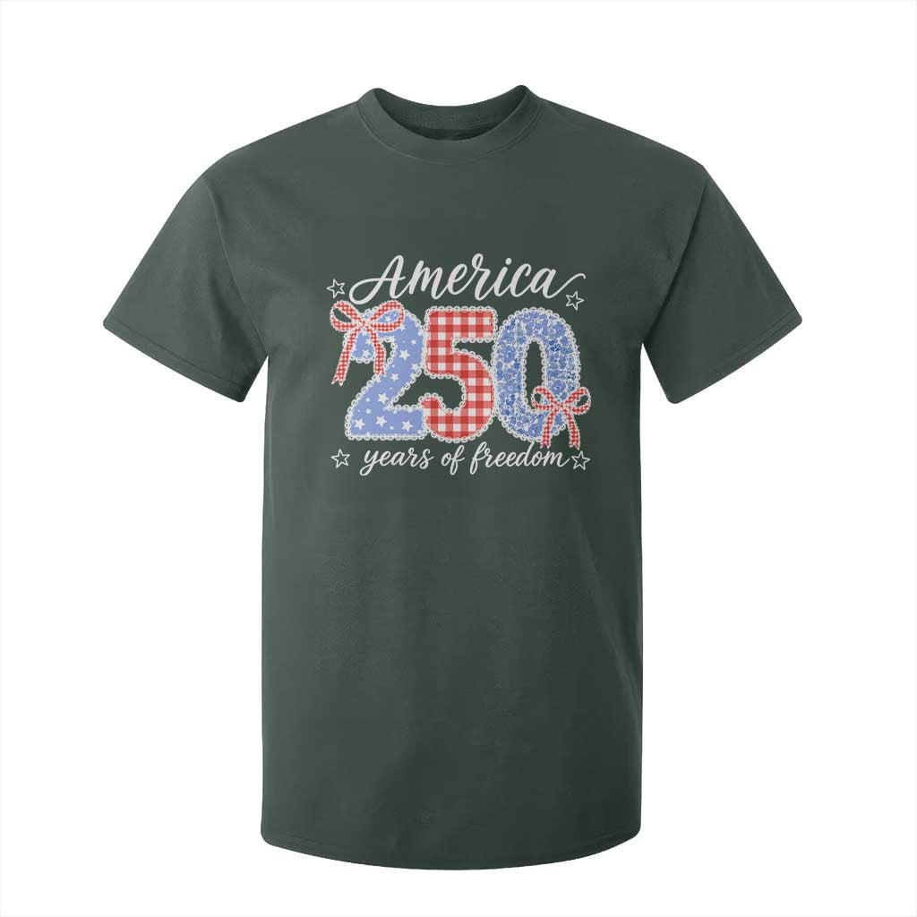 Girly America 250 Years Of Freedom T Shirt For Kid 4th of July Coquette Bow