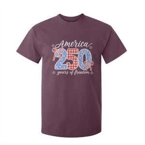 Girly America 250 Years Of Freedom T Shirt For Kid 4th of July Coquette Bow