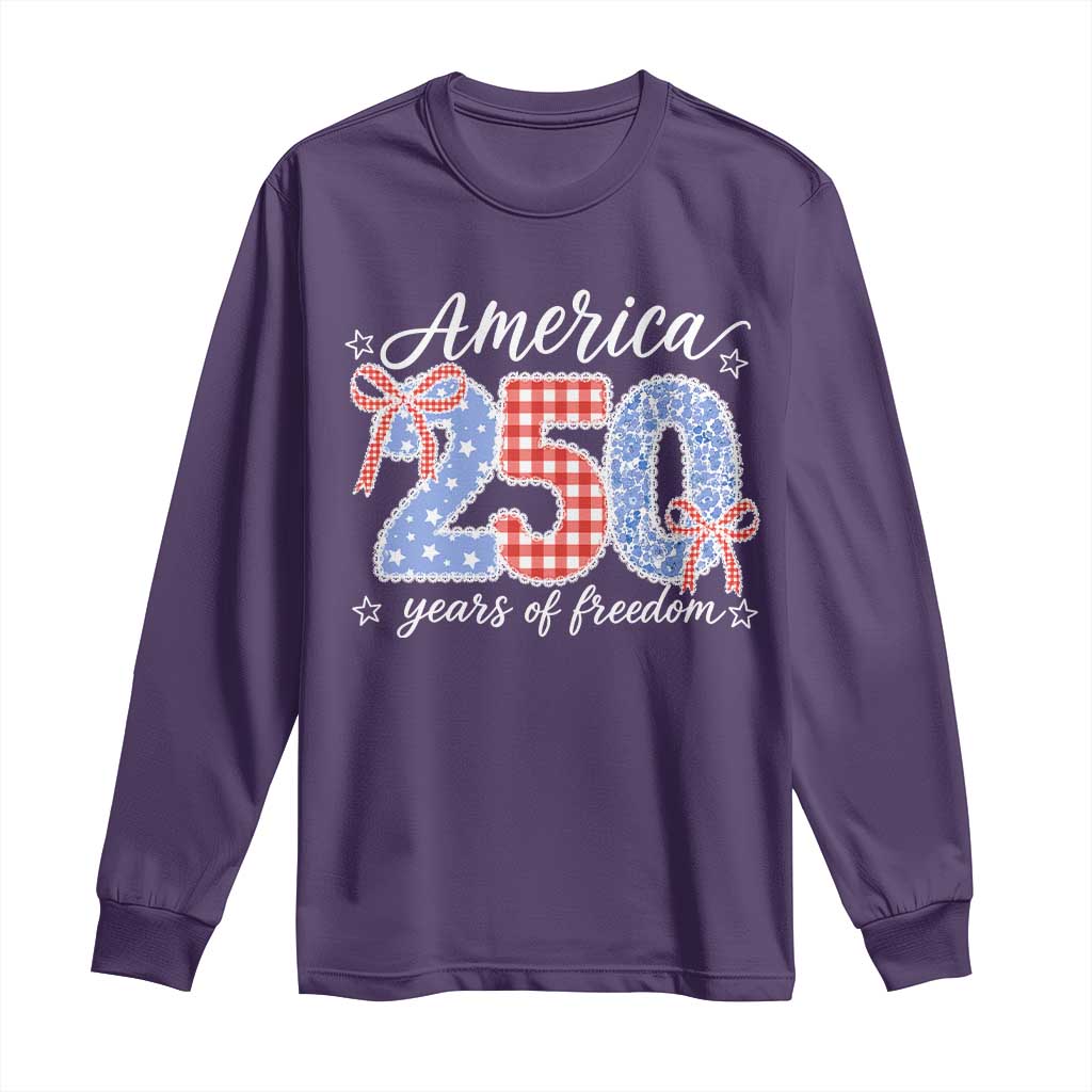 Girly America 250 Years Of Freedom Long Sleeve Shirt 4th of July Coquette Bow