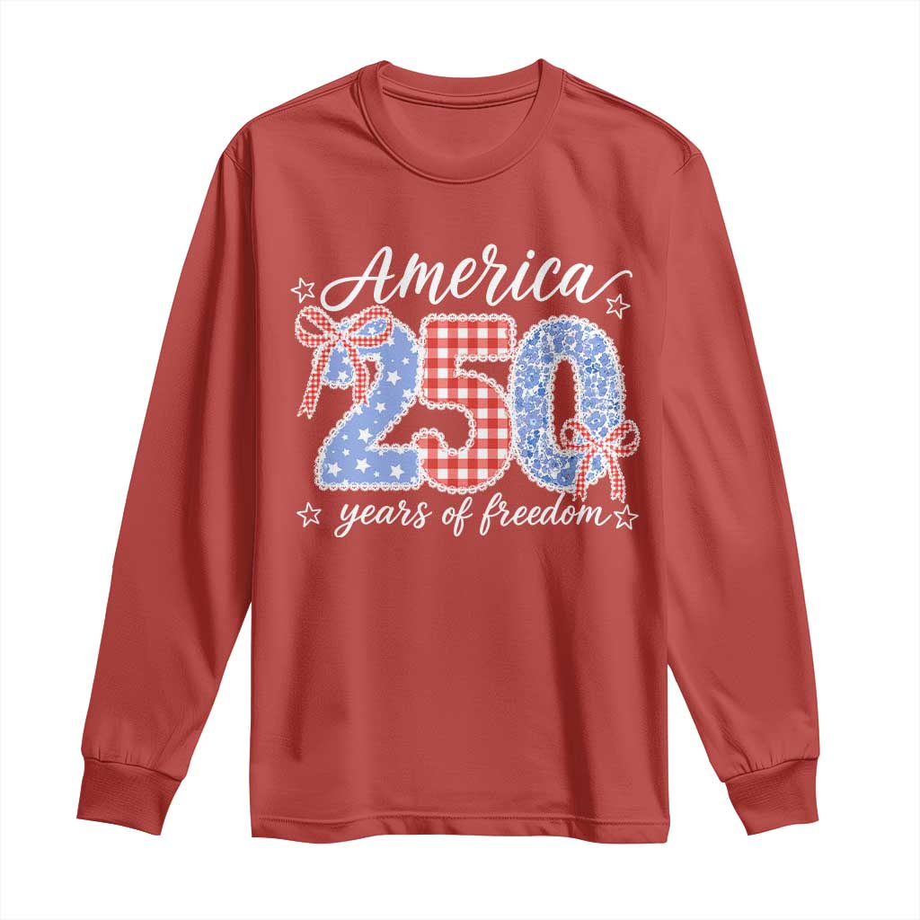 Girly America 250 Years Of Freedom Long Sleeve Shirt 4th of July Coquette Bow