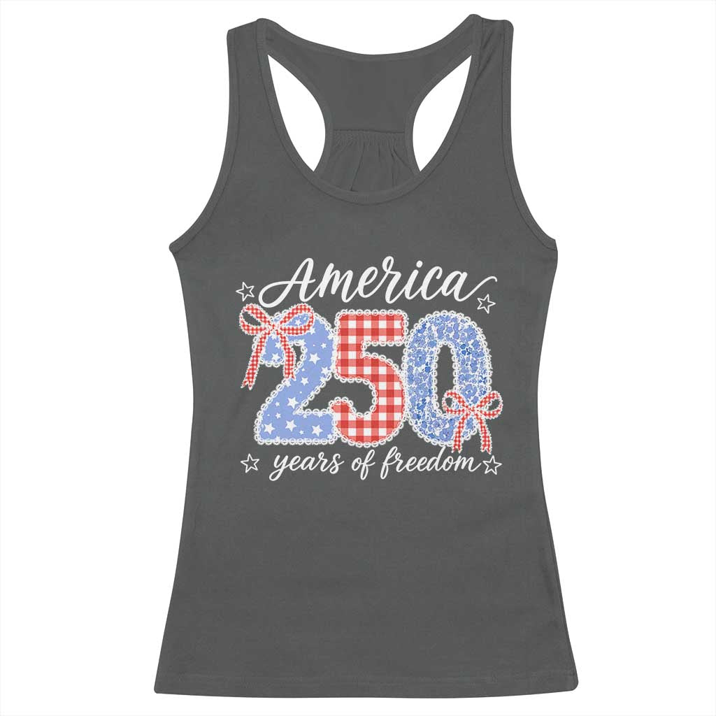 Girly America 250 Years Of Freedom Racerback Tank Top 4th of July Coquette Bow