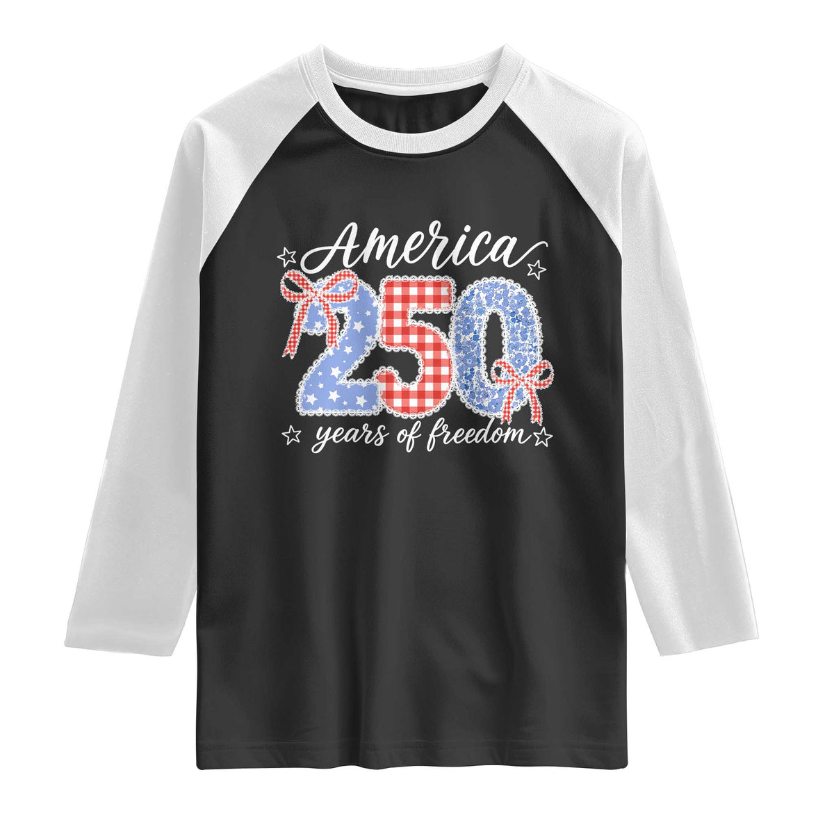 Girly America 250 Years Of Freedom Raglan Shirt 4th of July Coquette Bow