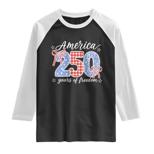 Girly America 250 Years Of Freedom Raglan Shirt 4th of July Coquette Bow
