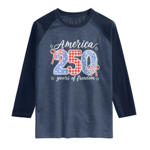 Girly America 250 Years Of Freedom Raglan Shirt 4th of July Coquette Bow