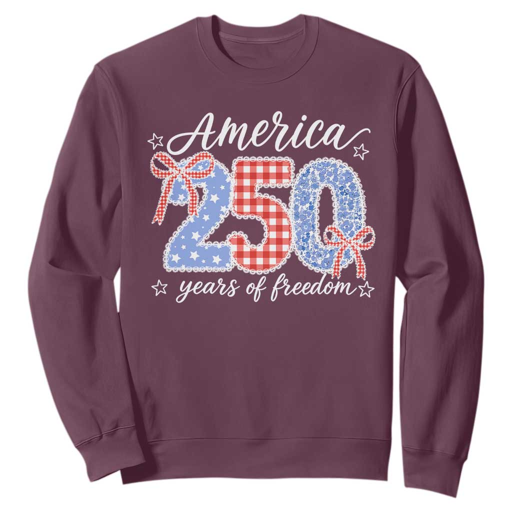 Girly America 250 Years Of Freedom Sweatshirt 4th of July Coquette Bow