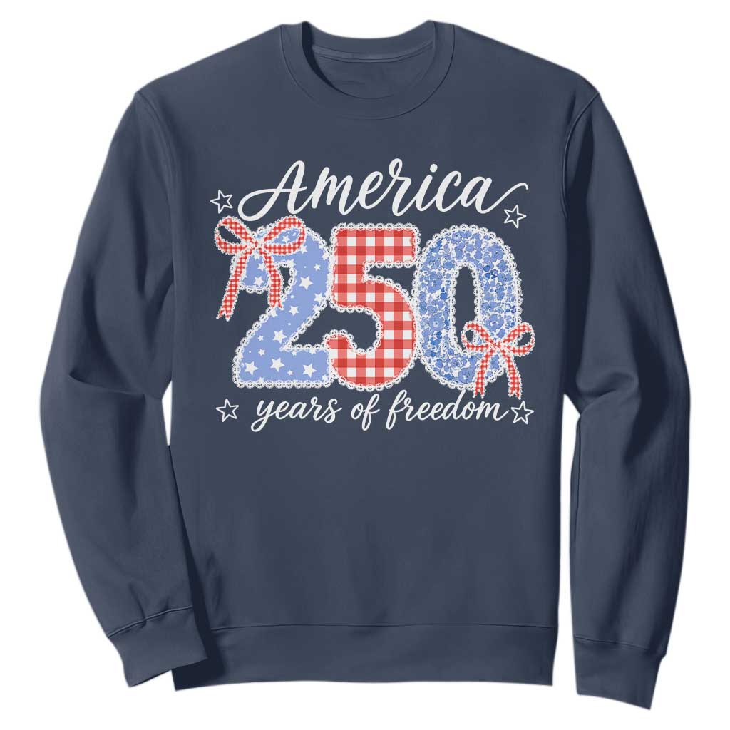 Girly America 250 Years Of Freedom Sweatshirt 4th of July Coquette Bow