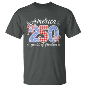 Girly America 250 Years Of Freedom T Shirt 4th of July Coquette Bow
