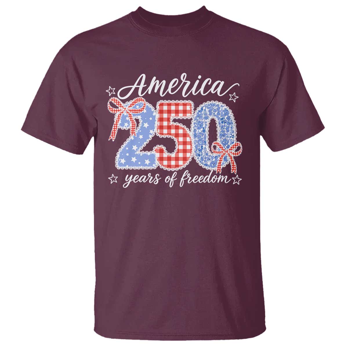 Girly America 250 Years Of Freedom T Shirt 4th of July Coquette Bow
