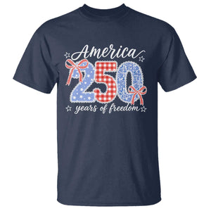 Girly America 250 Years Of Freedom T Shirt 4th of July Coquette Bow