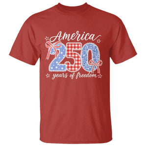 Girly America 250 Years Of Freedom T Shirt 4th of July Coquette Bow
