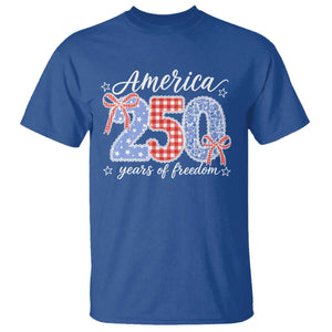 Girly America 250 Years Of Freedom T Shirt 4th of July Coquette Bow