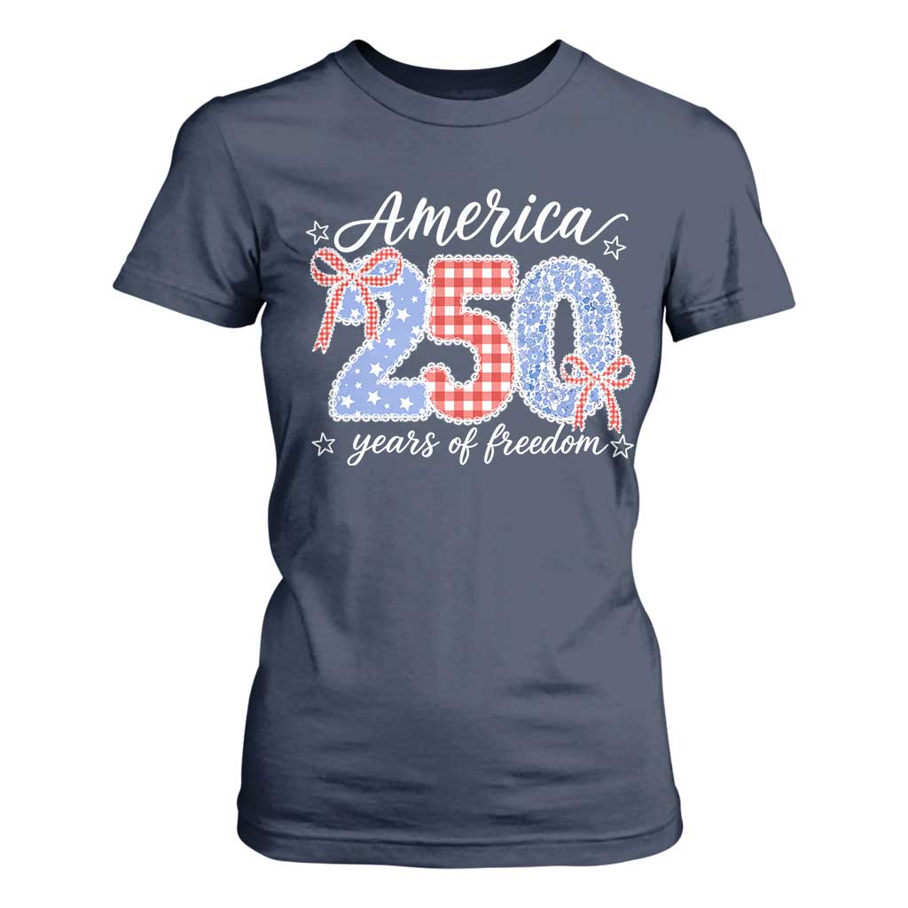 Girly America 250 Years Of Freedom T Shirt For Women 4th of July Coquette Bow