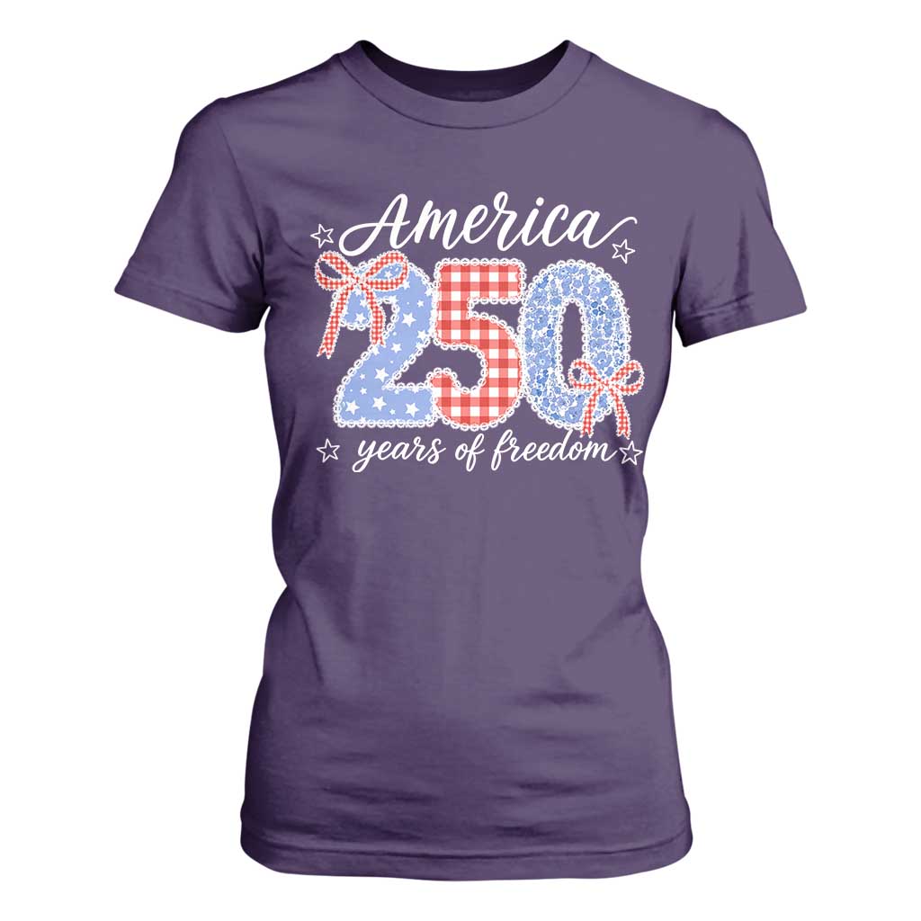 Girly America 250 Years Of Freedom T Shirt For Women 4th of July Coquette Bow