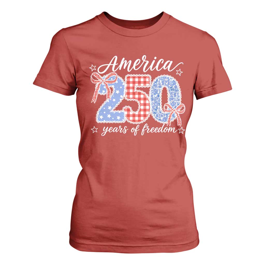 Girly America 250 Years Of Freedom T Shirt For Women 4th of July Coquette Bow
