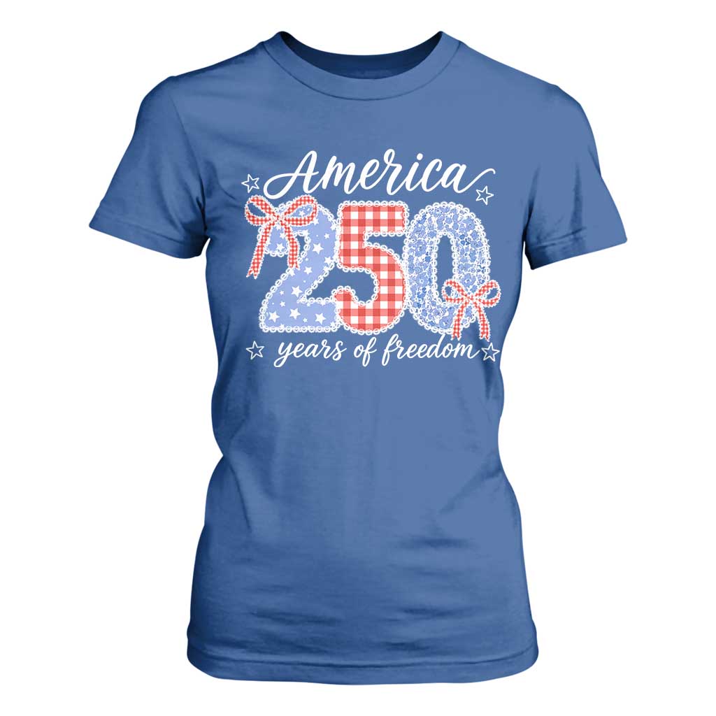 Girly America 250 Years Of Freedom T Shirt For Women 4th of July Coquette Bow