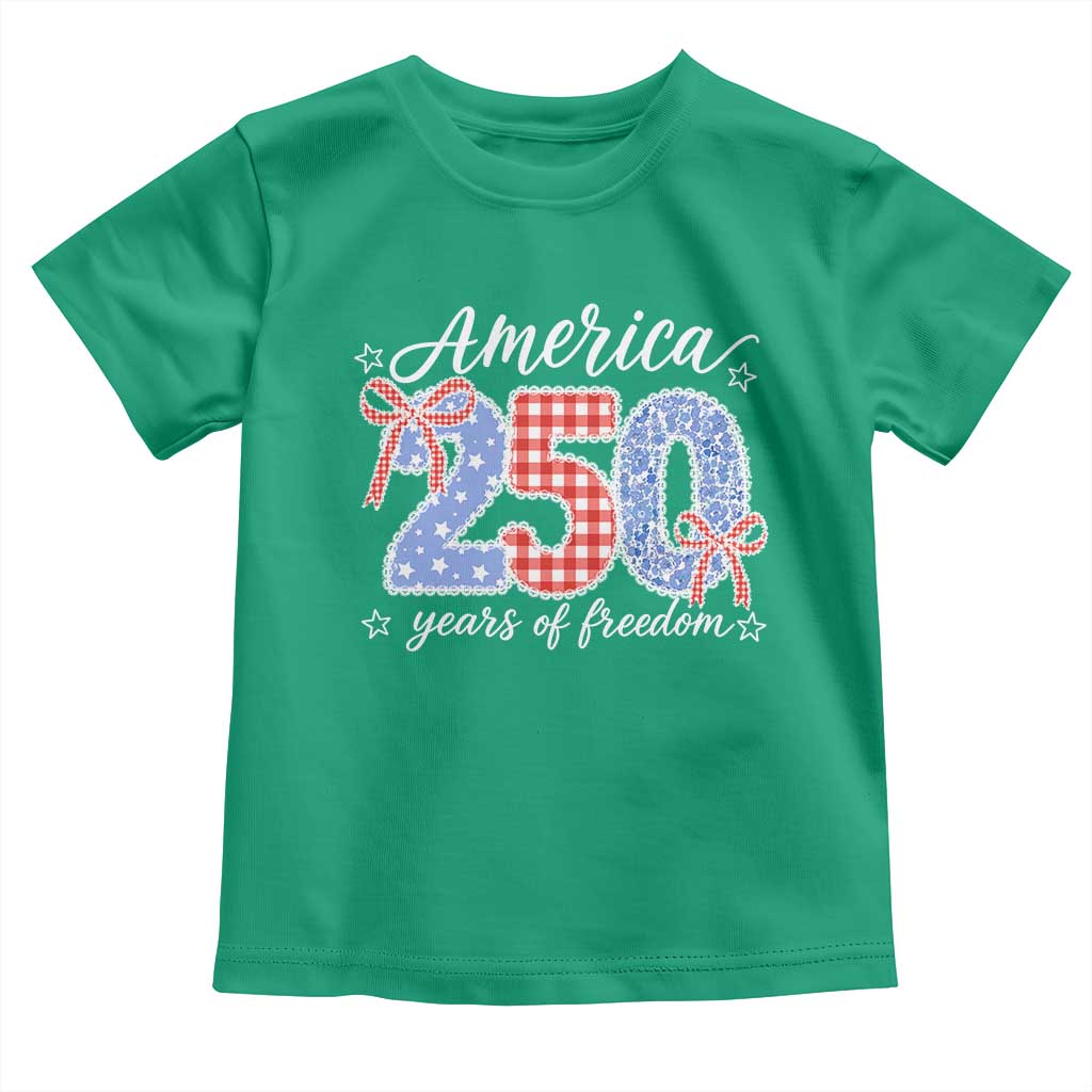 Girly America 250 Years Of Freedom Toddler T Shirt 4th of July Coquette Bow